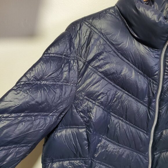 CALVIN KLEIN Chevron Quilted Packable Down Puffer Coat Jacket Navy Women's 2X - Picture 3 of 14